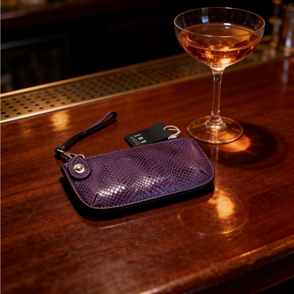 Joy Susan Purple Snake-Embossed Wristlet Clutch